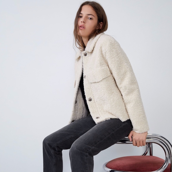 ZARA WHITE CREAM DOUBLE FACED FLEECE SHERPA JACKET - Picture 3 of 6